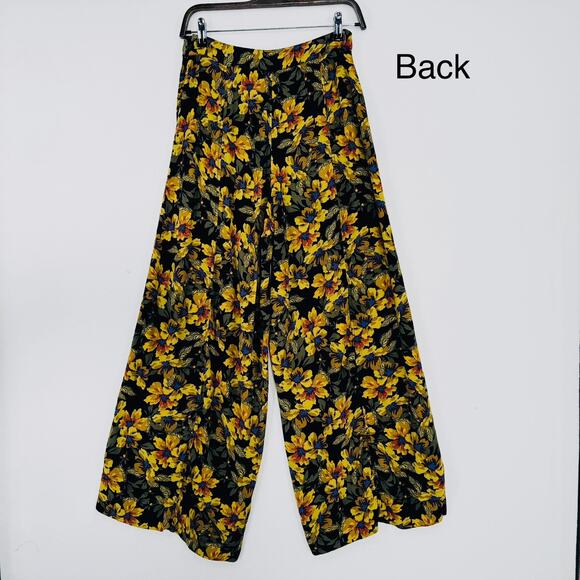 Free People Floral Wide Leg Pants Womens Size 6 Flowy Boho Festival Airy Crepe - Picture 4 of 8